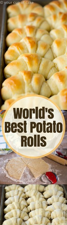 the world's best potato rolls are on display in this collage with text overlay