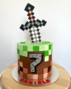 a cake decorated to look like a video game