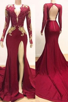 want to shop Long Sleeve Deep V Neck Appliqur Front Slit Sheath Prom Dresses | Backless Evening Dresses? www.babyonlinedress.co.uk will be your best choice. Burgundy Evening Gown, Split Prom Dresses, Mermaid Evening Gown, Dress Mermaid, Long Sleeve Prom, Long Sleeve Evening Dresses, Backless Prom Dresses, فستان سهرة, Mermaid Evening Dresses