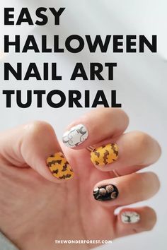 Easy Stamped Halloween Nail Art Tutorial - Wonder Forest Simple Halloween Nail Art, Simple Halloween Nail, Nail Ideas Halloween, Nail Art Cat, Easy Halloween Nail Art, Halloween Nail Art Tutorial, Nail Stamp Kit, Wonder Forest, Halloween Nail Art Easy