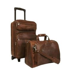 Amerileather 2-Piece Leather Luggage Set Suitcase, Two Piece Lightweight Suitcase set for Men and Women This sophisticated leather travel set offers storage and style for personal trips and business travel. The AmeriLeather Leather 2 Pc. Carry-on Luggage Set is made from top grain cowhide leather and includes a 21 expandable upright carry-on and an 18 carry-on tote bag. The upright bag has a locking push-button handle and in-line skate wheels for easy mobility and features a roomy main compartme Leather Luggage Set, Carry On Tote, Lightweight Suitcase, Best Luggage, Luggage Store, Suitcase Set, Travel Tote Bag, Leather Luggage, Luggage Sets