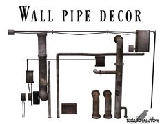 a set of pipes and fittings with the words wall pipe decor above them on a white background