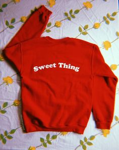 Sweet Thing Sweatshirt Oversized Red Sweater With Letter Print, Red Cotton Graphic Print Sweatshirt, Oversized Red Graphic Print Sweatshirt, Red Cotton Sweatshirt With Graphic Print, Oversized Red Sweatshirt With Graphic Print, Trendy Red Long Sleeve Sweatshirt, Sweet Red Crew Neck Top, Red Retro Long Sleeve Sweatshirt, Red Casual Sweatshirt With Screen Print