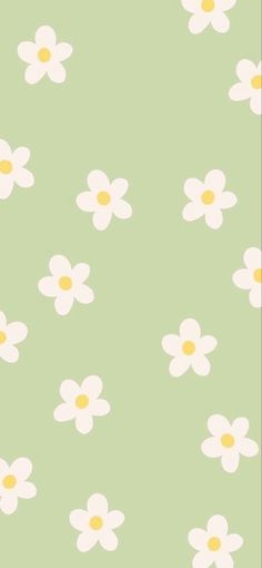 a green background with white daisies and yellow centers