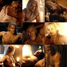 several pictures of the same man with different facial expressions and body parts, including one shirtless