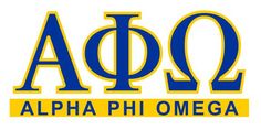 the phi phi omega logo is shown in blue and yellow with letters that read,