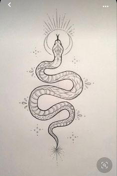 a drawing of a snake with the sun behind it