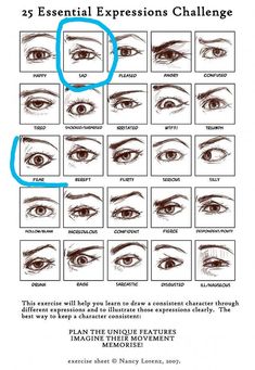 the eye chart shows how to draw eyes for each individual's face and their expressions