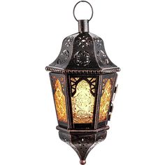 an ornately decorated hanging lantern is shown on a white background, with the light shining brightly