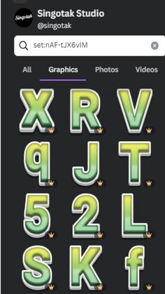 an iphone screen with the alphabet and numbers in green, white and black colors on it