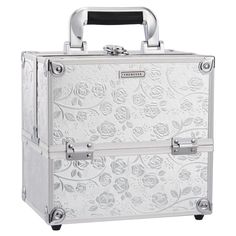 PRICES MAY VARY. Elegant Silver Floral Makeup Case: This size portable travel makeup case is 9.84 inch x 7 inch x 9.25 inch. It is suitable for makeup artists from beginners to professionals. ABS aluminum and metal reinforced corners have good wear resistance and are lightweight and durable. Train Case has Large Capacity: The extendable cantilever 4-tiers tray structure and the top tray with dividers. According to the different sizes of gadgets, you can arrange space, not only neatly placed item Ideal Makeup, Cosmetic Train Case, Makeup Case Organization, Floral Makeup, Make Up Case, Travel Size Bottles, Makeup Train Case, Makeup Training, Makeup Travel Case