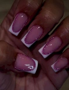 Dark Blue And Pink Nails, Blue Short Acrylic Nails, Blue And Pink Nails, White French Tip, Drip Nails, Simple Gel Nails, Girly Acrylic Nails