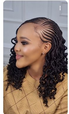 Plaited Hairstyles For Wedding, Cornrow To The Side, Fulani Updo Braids, Braids With Cornrows On The Side, How To Park Braided Hair, Side Cornrows With Box Braids, Cornrow Braids With Curls, Side Part Cornrows, Fulani Twist Hairstyles