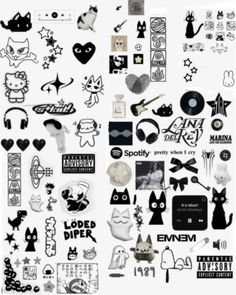 various stickers and decals on a white background