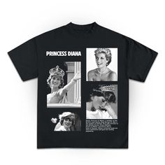 a black t - shirt with pictures of princess diana