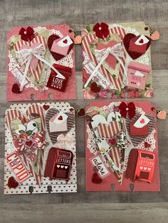 four valentine's day cards made with the love letter dies from stampin