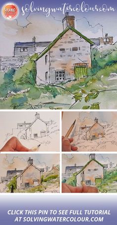 step by step ink and watercolor tutorial Old Stone Cottage, Line And Wash Watercolor, Line And Wash, Ink Drawing Techniques, Easter Paintings, Nautical Painting, Pen And Wash, Step By Step Watercolor, Watercolor Tutorial