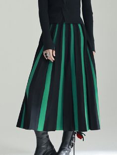 A-Line Loose Contrast Color Pleated Skirts Bottoms BLACK WHITE-One_size Casual Black A-line Pleated Skirt, Black A-line Maxi Skirt For Winter, Black Non-stretch Long Pleated Skirt, Non-stretch Black Long Pleated Skirt, Casual Black Maxi Skirt For Winter, Black Non-stretch Full Maxi Skirt, Black A-line Pleated Bottoms, Black Non-stretch Pleated Skirt For Fall, Black Non-stretch Midi Skirt