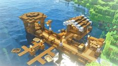 Minecraft Sea House Ideas, Harbour Minecraft Ideas, Minecraft Loading Dock, Cute Boat Dock Minecraft, Boat Deck Minecraft, Boat Dock Ideas Minecraft, Lake House Minecraft Easy, Fishing Docks Minecraft, Minecraft Fishing Deck Ideas