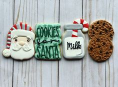 cookies for santa, milk and cookies on a wooden table