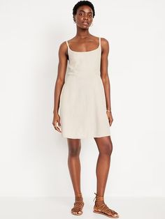 Fit & Flare Cami Mini Dress | Old Navy Lined Summer Dresses With Straight Neckline, Casual A-line Mini Dress With Adjustable Straps, Summer Sundress With Spaghetti Straps And Fitted Bodice, Casual Fitted Slip Dress With Tie Back, Fitted Square Neck Suspender Dress For Beach, Fitted Summer Suspender Dress With Square Neck, Square Neck Lined Sundress For Brunch, Fitted Bodice Slip Dress With Spaghetti Straps For Daywear, Elegant Sundress With Straight Neckline For Brunch