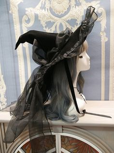 Witch Hats Costume, Retro Witch, Black Witch Hat, Witch Costumes, Wizard Hat, Witch Dress, Pearl Lace, Magic Hat, Witch Halloween Costume