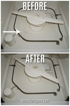 before and after pictures of a kitchen stove with the bottom burner removed to show how it's done