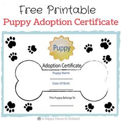 a puppy certificate with paw prints on it