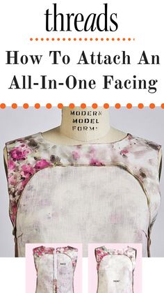 an all - in - one sewing pattern with the words, how to attach an all - in - one facing