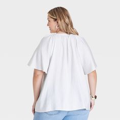 This Flutter-Elbow-Sleeve Blouse from Ava & Viv™ makes a great comfy pick for everyday wear. It features a banded neckline, front-button placket and relaxed fit. The lightweight fabric helps keep you cool and comfortable all day, and the turnback hemline offers extra style. You can pair this blouse with your choice of jeans and sandals to create a range of outfits. Casual Tops With Ruffle Sleeves For Daywear, Relaxed Fit Ruffle Sleeve Tops For Daywear, Casual Flutter Sleeve Blouse For Daywear, Casual Blouse With Flutter Sleeves For Daywear, Elbow Sleeve, Hem Style, Shop Blouses, Womens Clothing Sizes, Trending Shirts