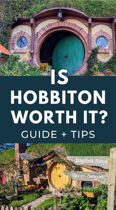 Pinterest image with two photos of hobbit holes in Hobbiton. The text overlay says "Is Hobbiton worth it?" Movie Set, Movie Sets, The Hype, Middle Earth, The Rings, Lord Of The Rings