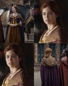 a collage of photos of the same woman in medieval dress