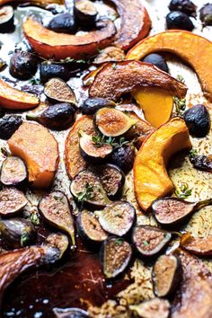 roasted eggplant and figs on a baking sheet