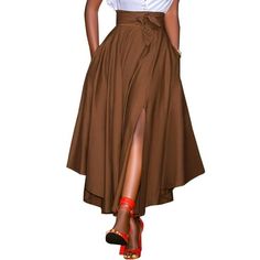 Please Not Only Reference the Size Guide Provided by Walmart But Also Have to Reference Ours,Which Shows in the Product Detail Pictures. Item Type:Skirt Material:95% Polyester+5% Spandex Colors:Brown,Navy,Wine Red Package include:1 Skirt (Include The Belt) Fit Type:Loose Length:Ankle Length Closure Type: Back Zipper Waistline:Natural Decoration:Lace-Up Features:Side Pockets,Side Fork Pattern:Solid Thickness:Standard Style:Casual Season:Spring,Summer,Autumn,Winter Occasion:Daily Size: 4XL.  Gende Casual Long Skirt, Long Skirt Casual, Long Skirt Summer, Solid Skirt, Long Maxi Skirts, Summer Skirts, Beauty Collection, Vintage Summer, Split Hem