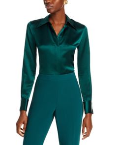 Lafayette 148 New York Silk French Cuff Shirt Elegant Green Shirt With Button Cuffs, Fitted Green Silk Shirt, Elegant Green Tops With Button Cuffs, Green Formal Tops With Button Cuffs, Formal Green Tops With Button Cuffs, Green Silk Formal Shirt, Chic Green Formal Shirt, Formal Green Silk Shirt, Luxury Fitted Tops With Button Cuffs