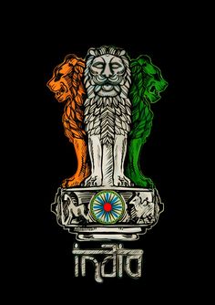 the emblem of india on a black background