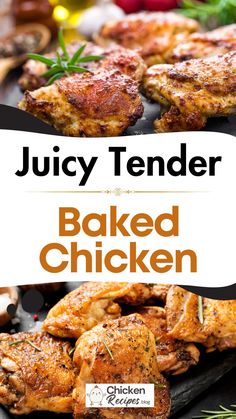 juicy tender baked chicken with herbs on the side