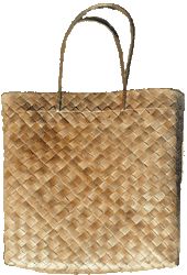 a brown woven shopping bag on a white background