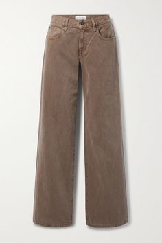 SLVRLAKE's 'Mica' jeans sit low on the waist and have a wide-leg shape that feels so cool and relaxed. This iteration has been handmade in LA from 100% cotton in a faded brick wash. Wear yours with a tank or cropped tee. Low Rise Brown Jeans, Brown Jeans Outfit Women, Brown Wide Leg Jeans, Brick Wash, Light Brown Jeans, Brown Jeans Outfit, Aesthetic Pants, Brown Clothes, Fall Bottoms