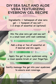 DIY Sea Salt and Aloe Vera Texturizing Eyebrow Gel Recipe Diy Natural Makeup, Diy Natural Products, Aloe Vera Gel