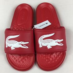 Brand New With Tags Lacoste Red Croco Dualiste Slides 0922 Sandals Men’s 8, 10, 12, 13 New Affordable Red Non-slip Slides, Cheap Red Non-slip Slippers, Cheap Red Slip-on Flip Flops, Lacoste Bag For Men, Slides Nike, Lacoste Clothing, Lacoste Shoes, Mens Shoes Sandals, Slides Sandals