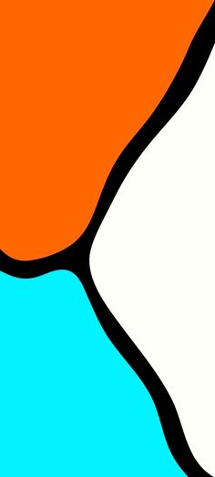 an orange and blue abstract painting with black lines on the bottom right half of the image