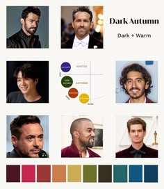 Dark autumn color palette for men Dark Autumn Mens Fashion, Dark Autumn Color Palette Men, Deep Autumn Mens Fashion, Dark Autumn Men Outfits, Dark Autumn Outfits Men, Deep Autumn Color Palette Men, Dark Autumn Men, Deep Autumn Men Outfits, Deep Autumn Outfits Men