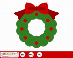 a christmas wreath with red bows and polka dots is shown on the front of this svt