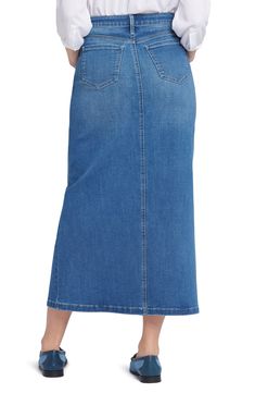 This season-staple maxi skirt is crafted in a light wash from stretch denim with Lift Tuck® Technology smoothes and supports in front and lifts in back. 48 1/2" length (size 8) 67% cotton, 2% elastane, 31% polyester Unlined Machine wash, line dry Imported Classic Wardrobe Staples, Denim Maxi, Denim Maxi Skirt, Classic Wardrobe, Cross Design, Cross Designs, Petite Outfits, Sanding, Long Skirt