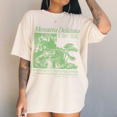 Get ready to be OBSESSED with your new Monstera Deliciosa Plant shirt. It's the cutest and most trendy way to combine all those important trendy vintage shirt vibes! This is the perfect Monstera Plant Design shirt!  * Q U I C K * F A C T S * ✺  All shirts are UNISEX ✺  100%  ringspun cotton (fiber content may vary for different colors) ✺  Soft-washed, garment-dyed fabric brings extra coziness ✺  Wash and dry normally (on cool for best results) ✺  Sewn-in twill label * S I Z I N G * ✺ For an over Monstera Variegata, Deliciosa Plant, Monstera Plant, Monstera Deliciosa, Never Enough, Plant Design, Dyed Fabric, Vintage Shirt, Vintage Shirts