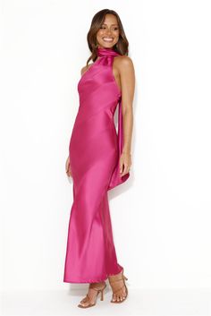 Glistening Star Satin Maxi Dress Hot Pink - XL