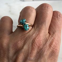 Details: Sweet vintage turquoise 14K ring. The stones are a lovely bright blue color with veins. The band is stamped 14K. The stones measure 5-6mm. Please ask all necessary questions prior to placing an order. Measurements: The size is 6 US, and can be sized for a fee. Condition: The overall all condition of this ring is very good. Fine Jewelry Blue Turquoise Ring For Anniversary, Turquoise Three Stone Ring For Gift, Turquoise Three Stone Ring As A Gift, 14k Gold Turquoise Ring For Anniversary, Blue Turquoise Ring In 14k Gold, Blue Turquoise 14k Gold Fine Jewelry Ring, Hallmarked Turquoise Ring Fine Jewelry, Hallmarked Turquoise Fine Jewelry Ring, Classic Hallmarked Turquoise Ring For Anniversary