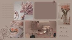 a collage of photos with flowers and other things