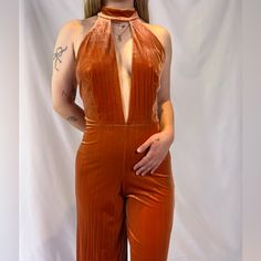 Never Worn Velvet Jumpsuit. Great Condition. Ankle Length. Velvet Jumpsuit Outfit, Terracotta Jumpsuit, Cocktail Wedding Attire, Disco Jumpsuit, Drip Drip, Satin Romper, Velvet Romper, Black Capri Leggings, Velvet Jumpsuit